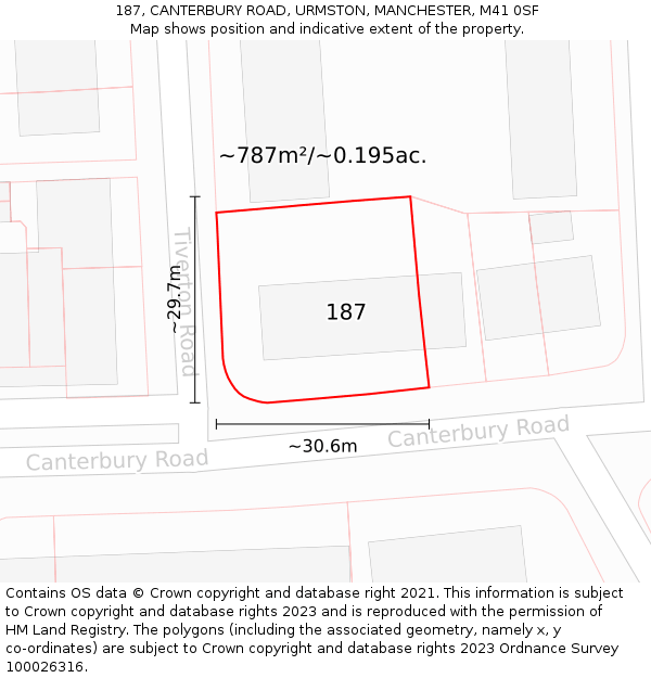 187, CANTERBURY ROAD, URMSTON, MANCHESTER, M41 0SF: Plot and title map