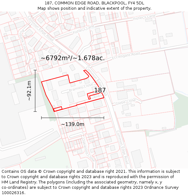 187, COMMON EDGE ROAD, BLACKPOOL, FY4 5DL: Plot and title map