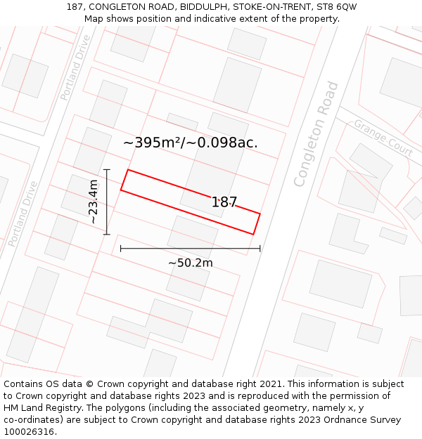 187, CONGLETON ROAD, BIDDULPH, STOKE-ON-TRENT, ST8 6QW: Plot and title map