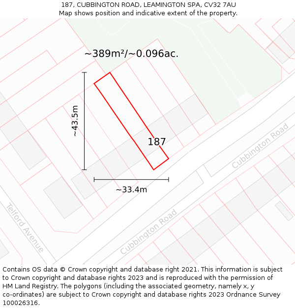 187, CUBBINGTON ROAD, LEAMINGTON SPA, CV32 7AU: Plot and title map