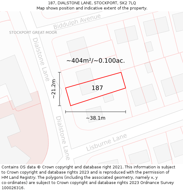 187, DIALSTONE LANE, STOCKPORT, SK2 7LQ: Plot and title map