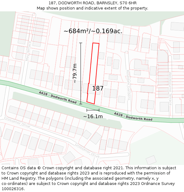 187, DODWORTH ROAD, BARNSLEY, S70 6HR: Plot and title map