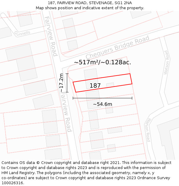 187, FAIRVIEW ROAD, STEVENAGE, SG1 2NA: Plot and title map