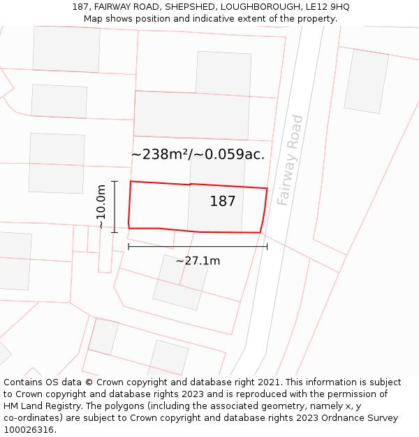 187, FAIRWAY ROAD, SHEPSHED, LOUGHBOROUGH, LE12 9HQ: Plot and title map