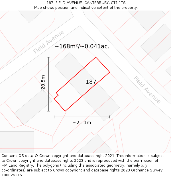 187, FIELD AVENUE, CANTERBURY, CT1 1TS: Plot and title map