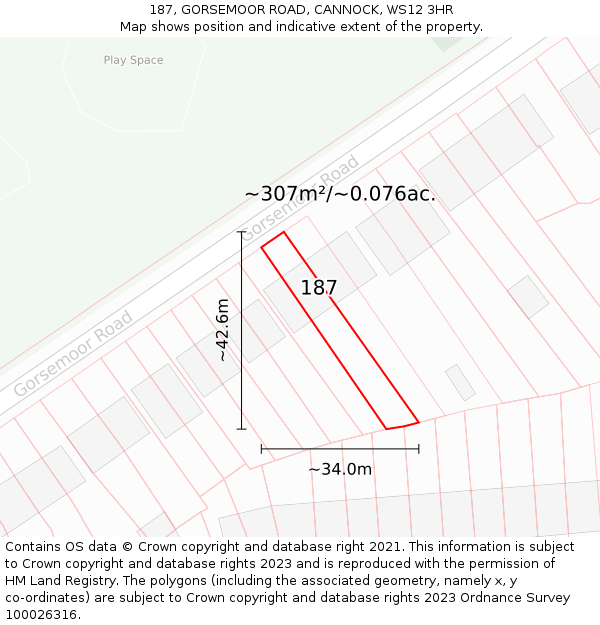 187, GORSEMOOR ROAD, CANNOCK, WS12 3HR: Plot and title map