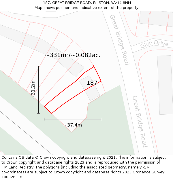 187, GREAT BRIDGE ROAD, BILSTON, WV14 8NH: Plot and title map