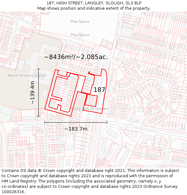 187, HIGH STREET, LANGLEY, SLOUGH, SL3 8LP: Plot and title map