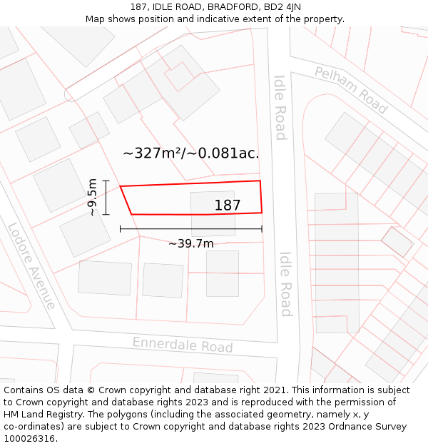 187, IDLE ROAD, BRADFORD, BD2 4JN: Plot and title map