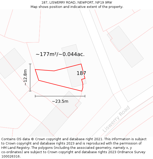 187, LISWERRY ROAD, NEWPORT, NP19 9RW: Plot and title map