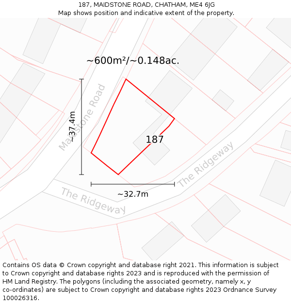 187, MAIDSTONE ROAD, CHATHAM, ME4 6JG: Plot and title map