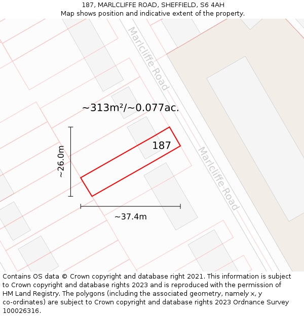 187, MARLCLIFFE ROAD, SHEFFIELD, S6 4AH: Plot and title map