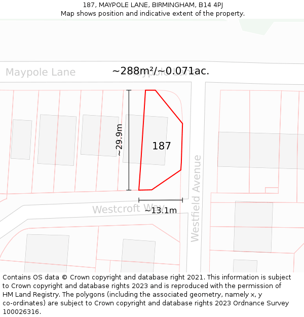 187, MAYPOLE LANE, BIRMINGHAM, B14 4PJ: Plot and title map