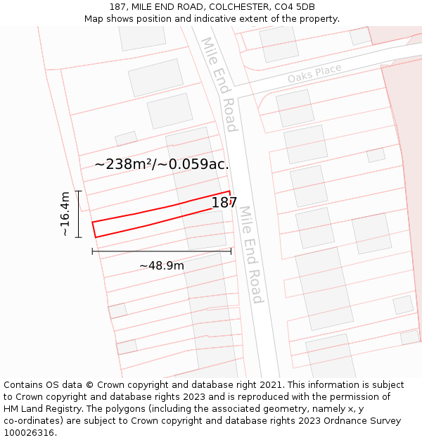 187, MILE END ROAD, COLCHESTER, CO4 5DB: Plot and title map