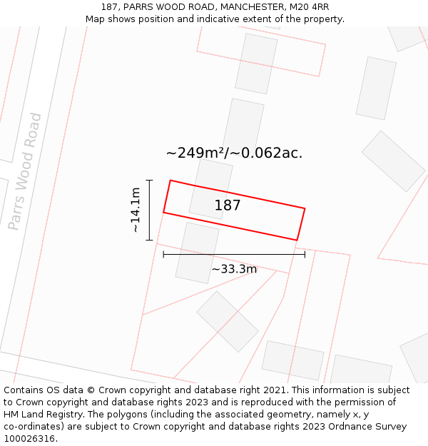 187, PARRS WOOD ROAD, MANCHESTER, M20 4RR: Plot and title map