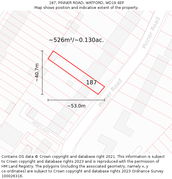 187, PINNER ROAD, WATFORD, WD19 4EP: Plot and title map