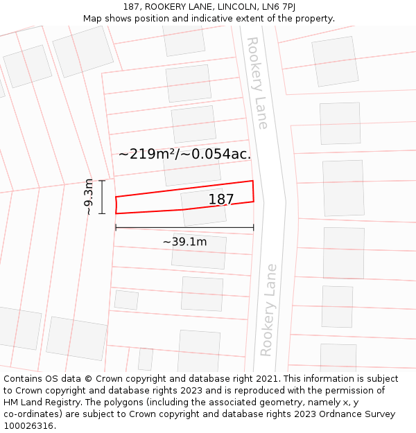 187, ROOKERY LANE, LINCOLN, LN6 7PJ: Plot and title map