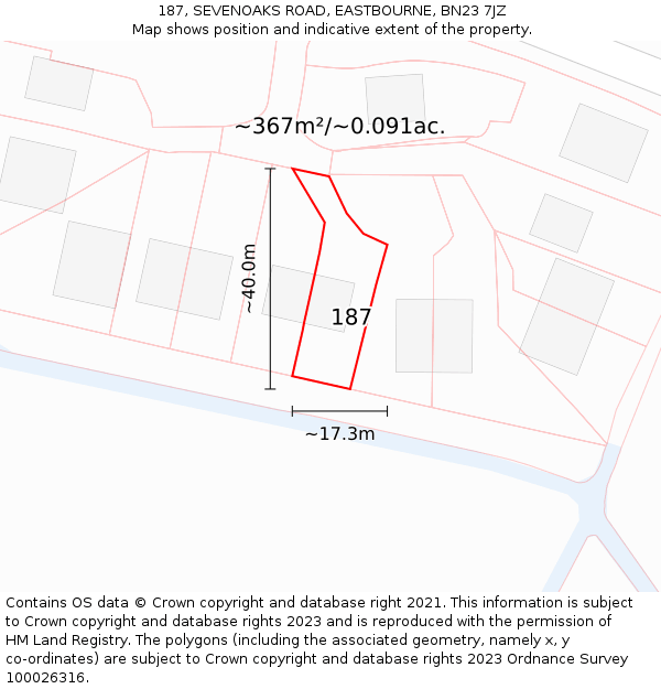 187, SEVENOAKS ROAD, EASTBOURNE, BN23 7JZ: Plot and title map