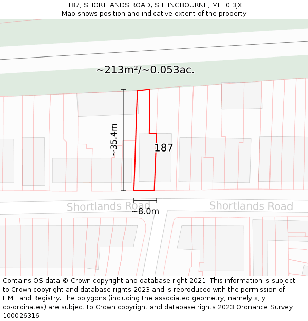 187, SHORTLANDS ROAD, SITTINGBOURNE, ME10 3JX: Plot and title map