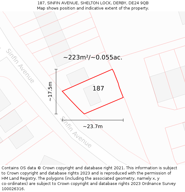 187, SINFIN AVENUE, SHELTON LOCK, DERBY, DE24 9QB: Plot and title map