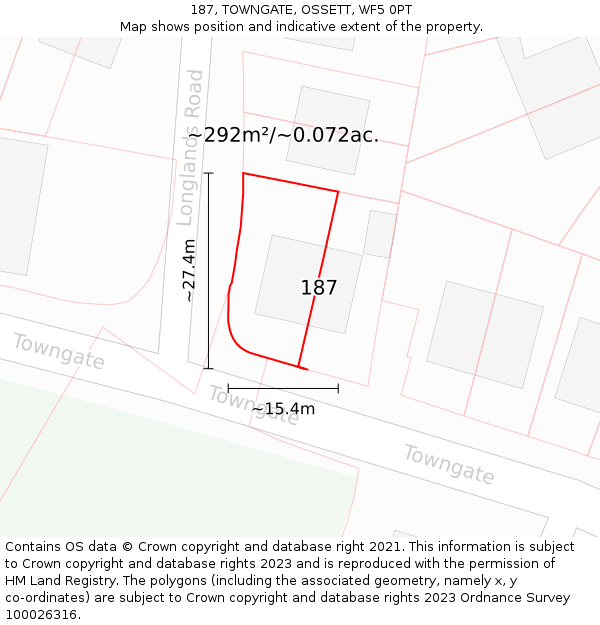 187, TOWNGATE, OSSETT, WF5 0PT: Plot and title map