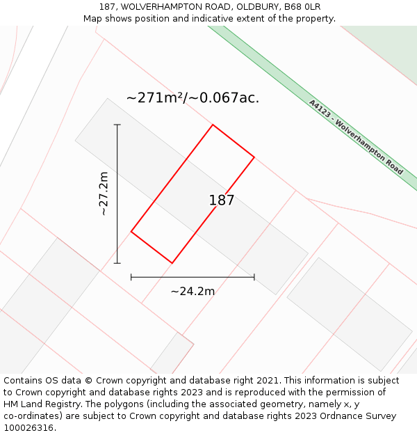 187, WOLVERHAMPTON ROAD, OLDBURY, B68 0LR: Plot and title map