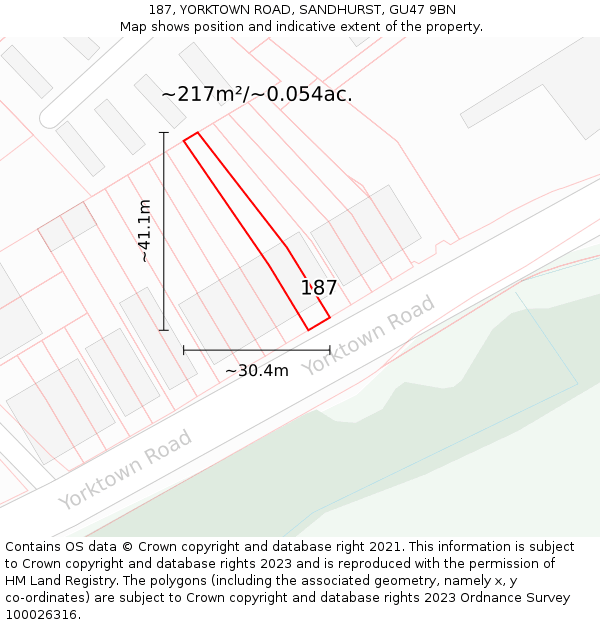 187, YORKTOWN ROAD, SANDHURST, GU47 9BN: Plot and title map