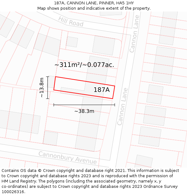 187A, CANNON LANE, PINNER, HA5 1HY: Plot and title map