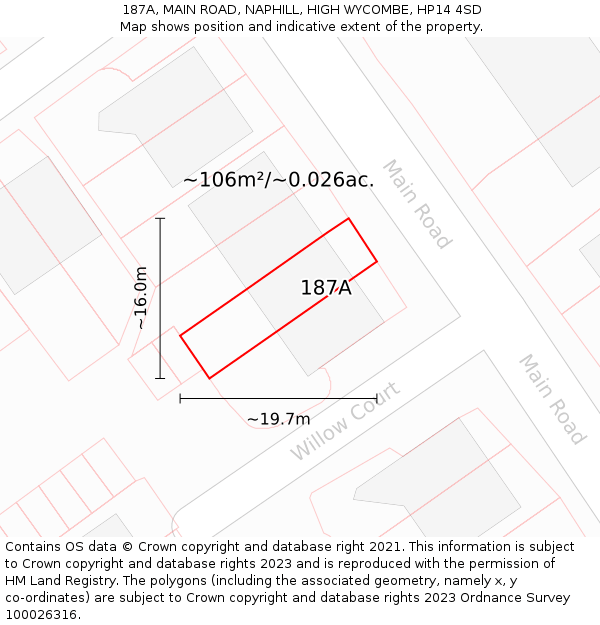 187A, MAIN ROAD, NAPHILL, HIGH WYCOMBE, HP14 4SD: Plot and title map