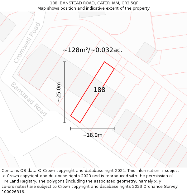 188, BANSTEAD ROAD, CATERHAM, CR3 5QF: Plot and title map