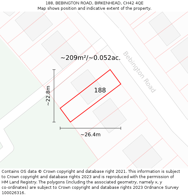 188, BEBINGTON ROAD, BIRKENHEAD, CH42 4QE: Plot and title map