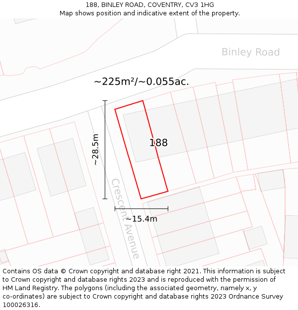 188, BINLEY ROAD, COVENTRY, CV3 1HG: Plot and title map