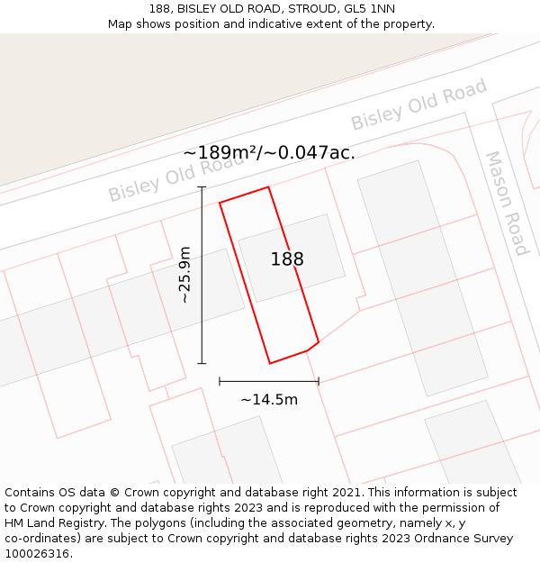 188, BISLEY OLD ROAD, STROUD, GL5 1NN: Plot and title map