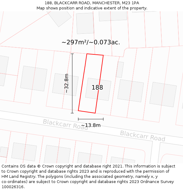 188, BLACKCARR ROAD, MANCHESTER, M23 1PA: Plot and title map