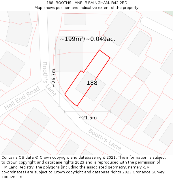 188, BOOTHS LANE, BIRMINGHAM, B42 2BD: Plot and title map