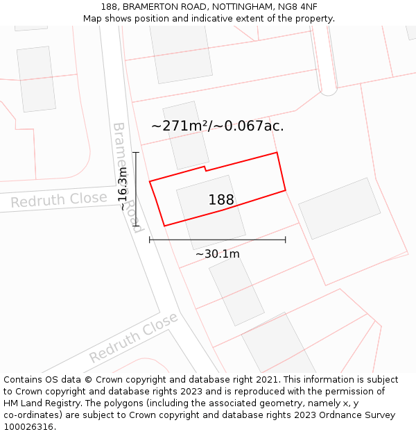 188, BRAMERTON ROAD, NOTTINGHAM, NG8 4NF: Plot and title map