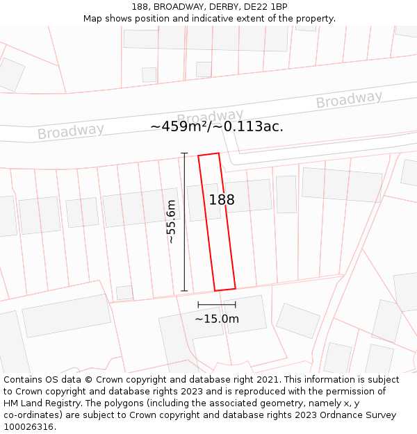 188, BROADWAY, DERBY, DE22 1BP: Plot and title map