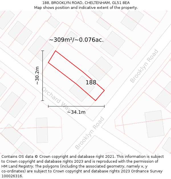 188, BROOKLYN ROAD, CHELTENHAM, GL51 8EA: Plot and title map