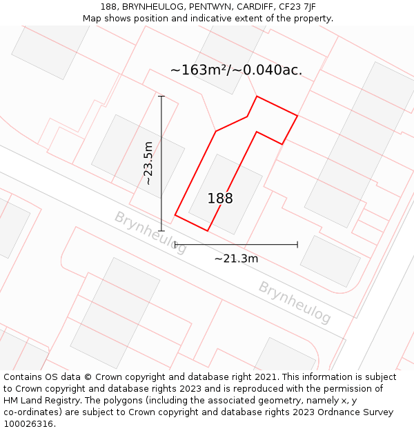 188, BRYNHEULOG, PENTWYN, CARDIFF, CF23 7JF: Plot and title map