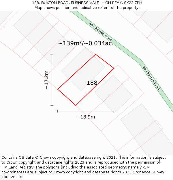 188, BUXTON ROAD, FURNESS VALE, HIGH PEAK, SK23 7PH: Plot and title map