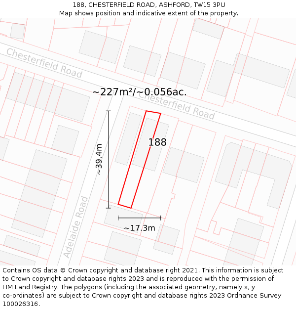 188, CHESTERFIELD ROAD, ASHFORD, TW15 3PU: Plot and title map