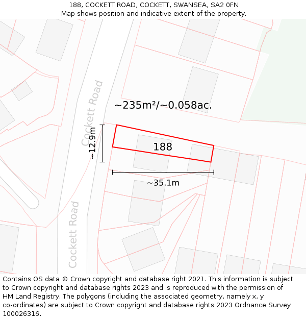 188, COCKETT ROAD, COCKETT, SWANSEA, SA2 0FN: Plot and title map