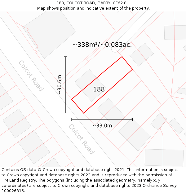 188, COLCOT ROAD, BARRY, CF62 8UJ: Plot and title map