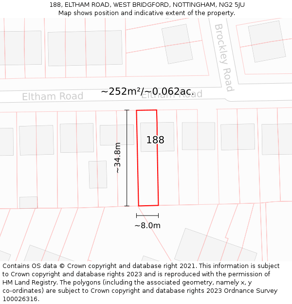 188, ELTHAM ROAD, WEST BRIDGFORD, NOTTINGHAM, NG2 5JU: Plot and title map