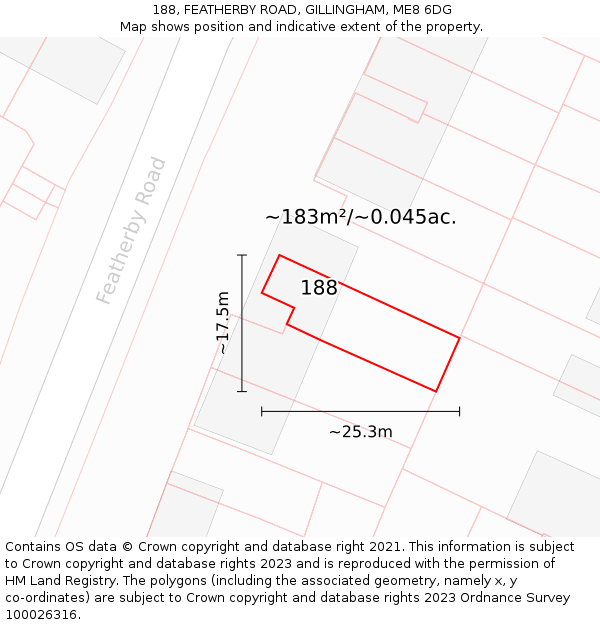 188, FEATHERBY ROAD, GILLINGHAM, ME8 6DG: Plot and title map