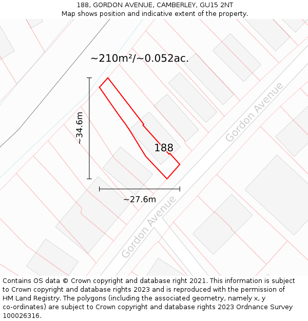 188, GORDON AVENUE, CAMBERLEY, GU15 2NT: Plot and title map