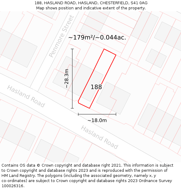 188, HASLAND ROAD, HASLAND, CHESTERFIELD, S41 0AG: Plot and title map