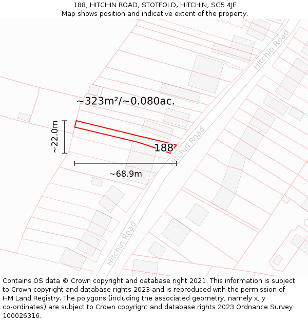 188, HITCHIN ROAD, STOTFOLD, HITCHIN, SG5 4JE: Plot and title map