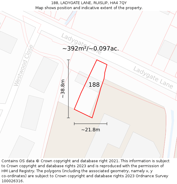 188, LADYGATE LANE, RUISLIP, HA4 7QY: Plot and title map