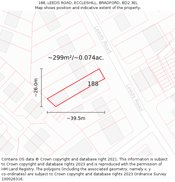 188, LEEDS ROAD, ECCLESHILL, BRADFORD, BD2 3EL: Plot and title map